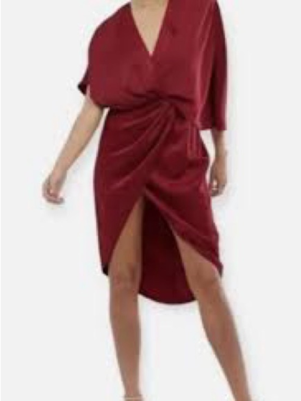 Amour Vert Anthropologie 100 % Silk Red Wrap Midi High Low Dress Size M
